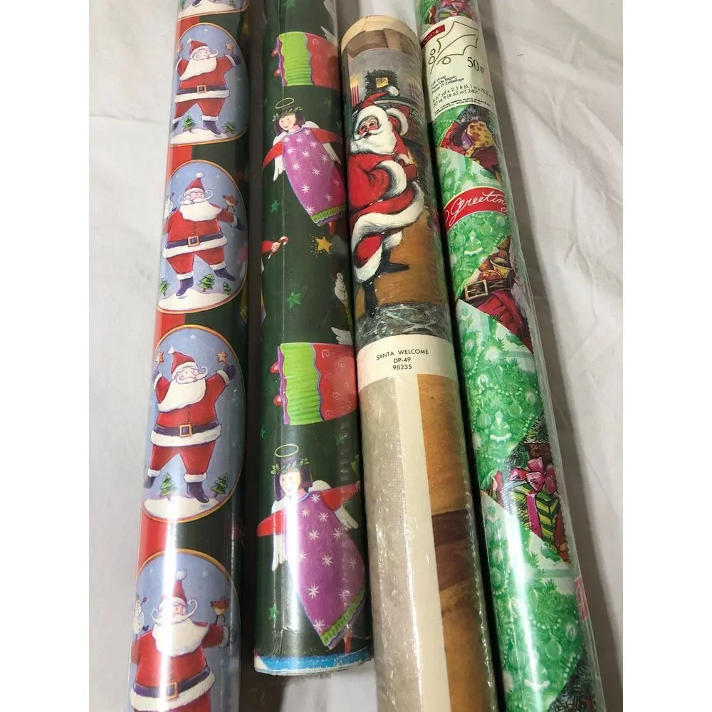 Lot 4 Vtg Cleo Christmas Wrapping Paper 150 SqFt Jumbo Gift Wrap Door Decoration